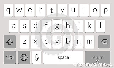 Mobile phone keyboard template. Qwerty smartphone vector keypad. Digital ui screen touchscreen font Vector Illustration