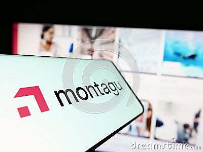 Mobile phone with logo of investment company Montagu Private Equity LLP on screen in front of website. Editorial Stock Photo