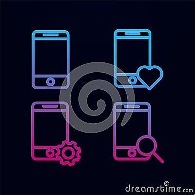 Mobile, phone, magnifier, heart, gear sign nolan icon. Simple thin line, outline vector of web icons for ui and ux, website or Stock Photo