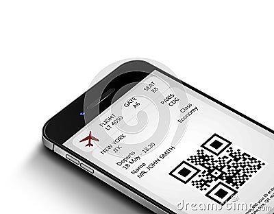 Mobile phone with mobile boarding pass over white Stock Photo