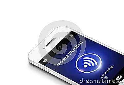 Mobile phone with moble payment isolated over white Stock Photo