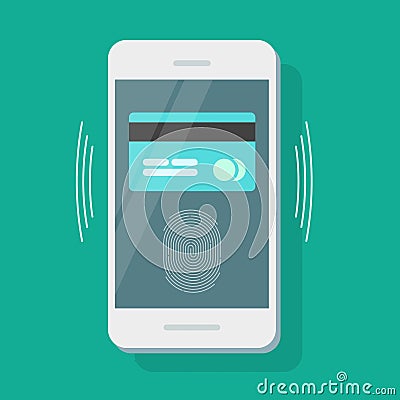 Mobile phone payment security, credit card protected with fingerprint identity Vector Illustration
