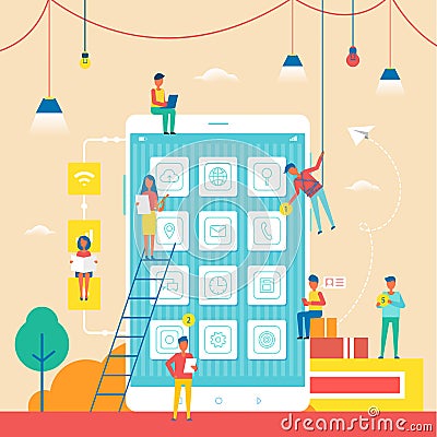 Mobile Phone and People Poster Vector Illustration Vector Illustration