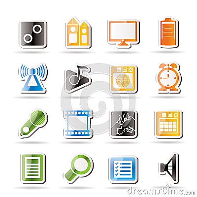 Mobile phone performance, internet icons Vector Illustration