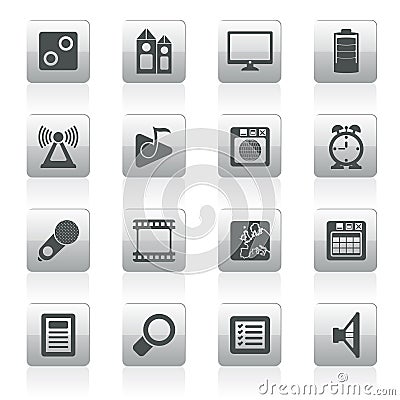 Mobile phone performance, internet and office icons Vector Illustration