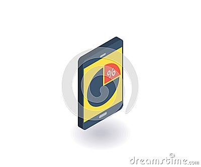 Mobile phone with pie chart icon. Vector illustration in flat isometric 3D style Vector Illustration