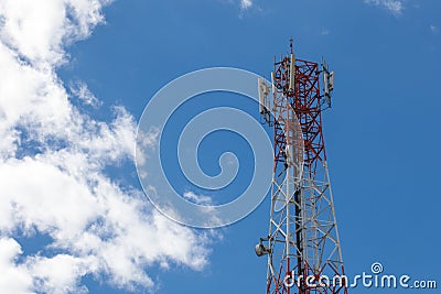 Mobile phone pole with blue sky and cloud Stock Photo