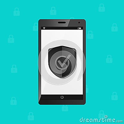 Mobile Phone Protection Security Shield, Internet Firewall Antivirus Concept - Vector Illustration - Isolated On Monochome Vector Illustration