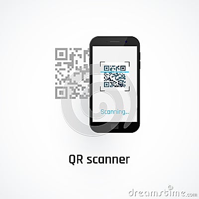 Mobile phone qr code scanning concept. Vector illustration on white background Vector Illustration