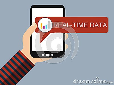 Mobile Phone: Real-Time Data - Flat Design Stock Photo