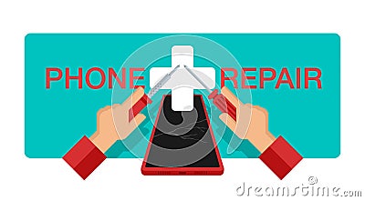 Mobile phone repair service banner Vector Illustration