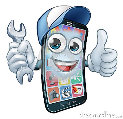 Mobile Phone Repair Spanner Thumbs Up Cartoon Vector Illustration