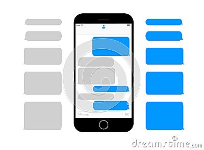 Mobile phone screen messaging text boxes empty bubbles Vector Illustration