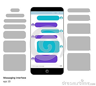 Mobile phone screen messaging text boxes empty bubles Vector Illustration
