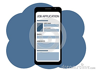 Mobile phone. On the screen is a site about job search and posting job application Vector Illustration