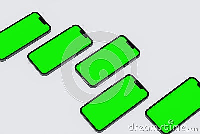 Mobile phone show green screen display, application website presentation, 3D rendering Stock Photo