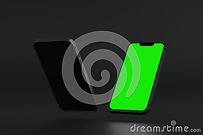 Mobile phone show green screen display, application website presentation, 3D rendering Stock Photo