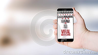 Mobile phone showing viral marketing concept on userÂ´s hand Stock Photo