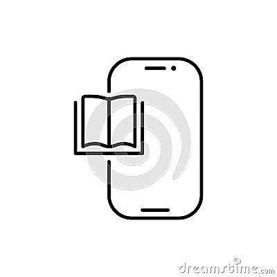 Mobile phone specification line icon. Smartphone functions and apps sign, online reading badge. eps 10 Vector Illustration