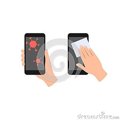 Mobile phone surface disinfection flat icon. Vector Illustration
