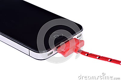 Mobile Phone and sync cable Stock Photo