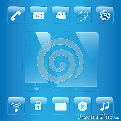 Mobile phone and tablet icon glass set Vector Illustration