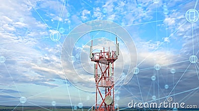 Mobile phone telecommunications via telecom tower and cellular cell architecture Stock Photo