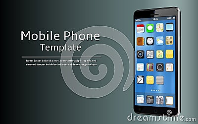 Mobile phone template. Smart phone with app icons mock up. Mobile device concept Vector Illustration