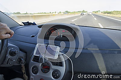 Mobile phone udes as a sat nav Stock Photo