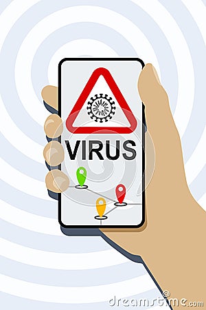 Mobile phone virus detection app Cartoon Illustration