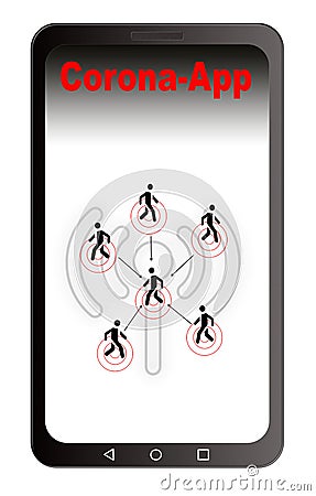 Mobile phone virus detection app, Corona App on Handy, isolated Stock Photo