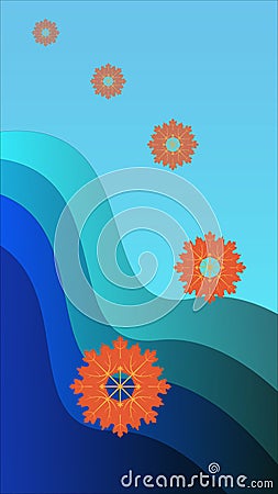 Mobile Phone Wallpaper Mandala Maple Leaves On Ocean Waves Cartoon Illustration