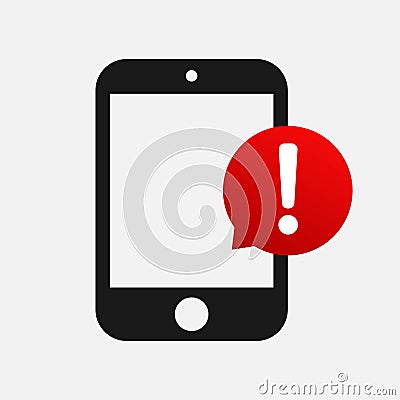 mobile phone warning notification icon. Vector Illustration
