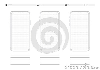 Mobile Phone Wireframe Dotted App Mockup Template Vector Illustration