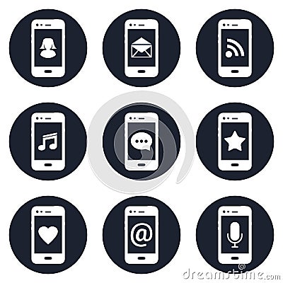 Mobile phones, contact icons set Vector Illustration