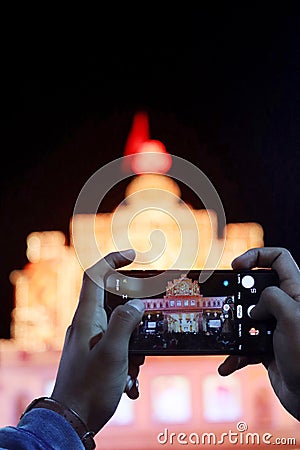 Mobile Photography with temple in background, Nght photography, Festivals in india, Stock Photo