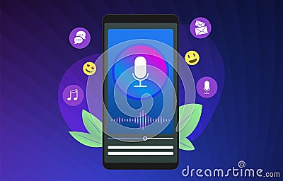 Mobile Podcast Streaming application vector illustration. Listening to Podcasting Radio Services on smartphone Vector Illustration