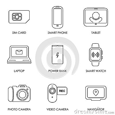 Mobile portable devices icon set symbol flat style vector Vector Illustration