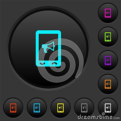 Mobile reading aloud dark push buttons with color icons Stock Photo