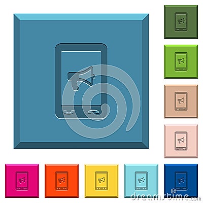 Mobile reading aloud engraved icons on edged square buttons Stock Photo