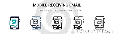 Mobile receiving email icon in filled, thin line, outline and stroke style. Vector illustration of two colored and black mobile Vector Illustration
