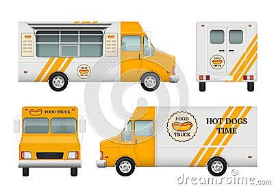 Mobile restaurant identity. Business tools of corporate style for fast catering kitchen and fast food truck vector logo Vector Illustration