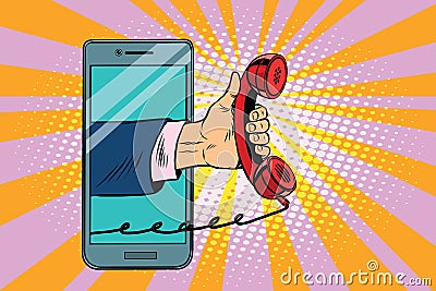 Mobile retro handset, modern smartphone Vector Illustration