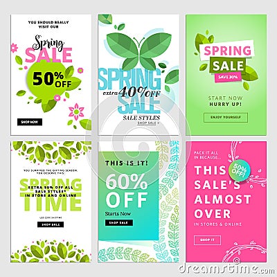 Mobile sale banner templates. Spring sale banners. Vector Illustration