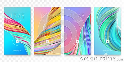 Mobile screen lock display with abstract modern wallpaper background. Vector smartphone screenlock template or lockscreen passcode Vector Illustration