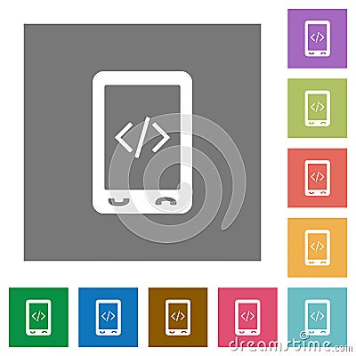Mobile scripting square flat icons Stock Photo