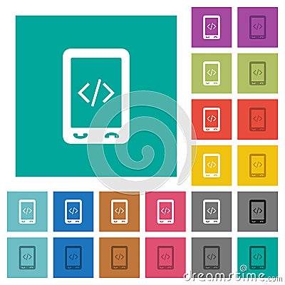 Mobile scripting square flat multi colored icons Stock Photo