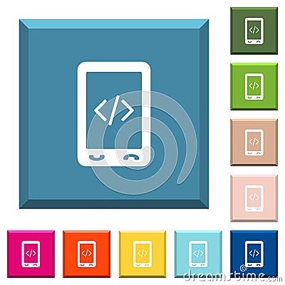 Mobile scripting white icons on edged square buttons Stock Photo