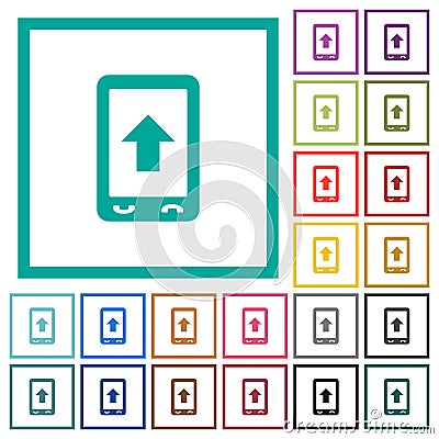 Mobile scroll up flat color icons with quadrant frames Stock Photo