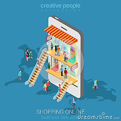 Mobile shopping e-commerce online store flat vector isometric Vector Illustration